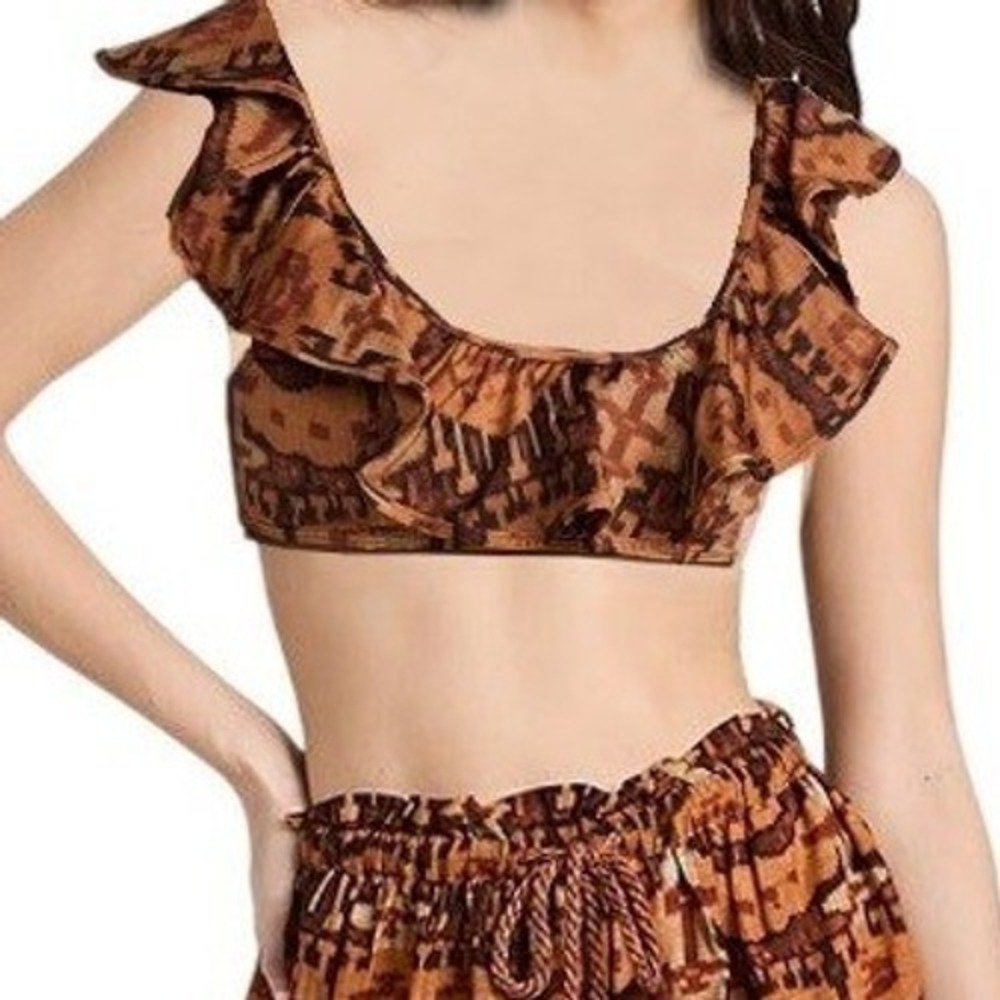 Ulla Johnson Azores Bikini Swim Top Women S Oak Orange Ikat Print Boho Resort